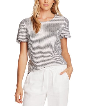 VINCE CAMUTO LINEN STRIPED FRAYED-EDGE TOP