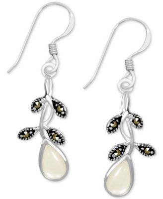 Macy's - Genuine Swarovski Marcasite & Mother-of-Pearl Vine Drop Earrings in Fine Silver-Plate