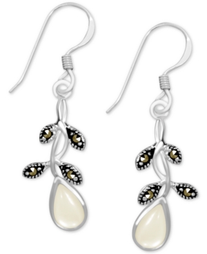 image of Genuine Swarovski Marcasite & Mother-of-Pearl Vine Drop Earrings in Fine Silver-Plate