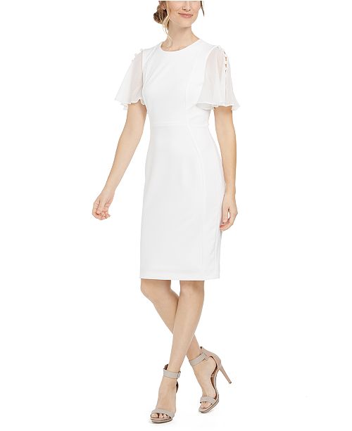 Calvin Klein Chiffon-Sleeve Sheath Dress 