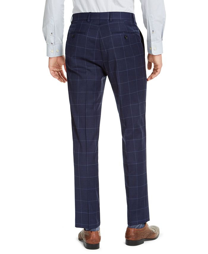 Tommy Hilfiger Men's Modern Fit TH Flex Stretch Navy Blue Windowpane ...