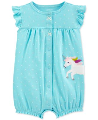 Carter's - Baby Girls Dot-Print Unicorn Cotton Romper