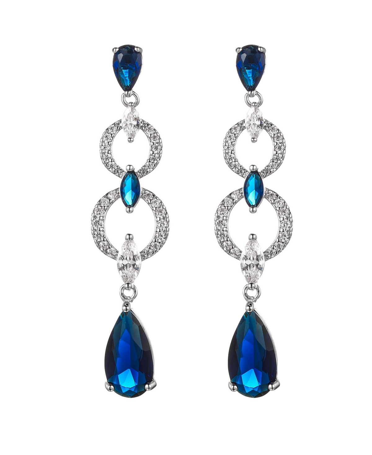 A & M Silver-Tone Sapphire Accent Layered Drop Earrings