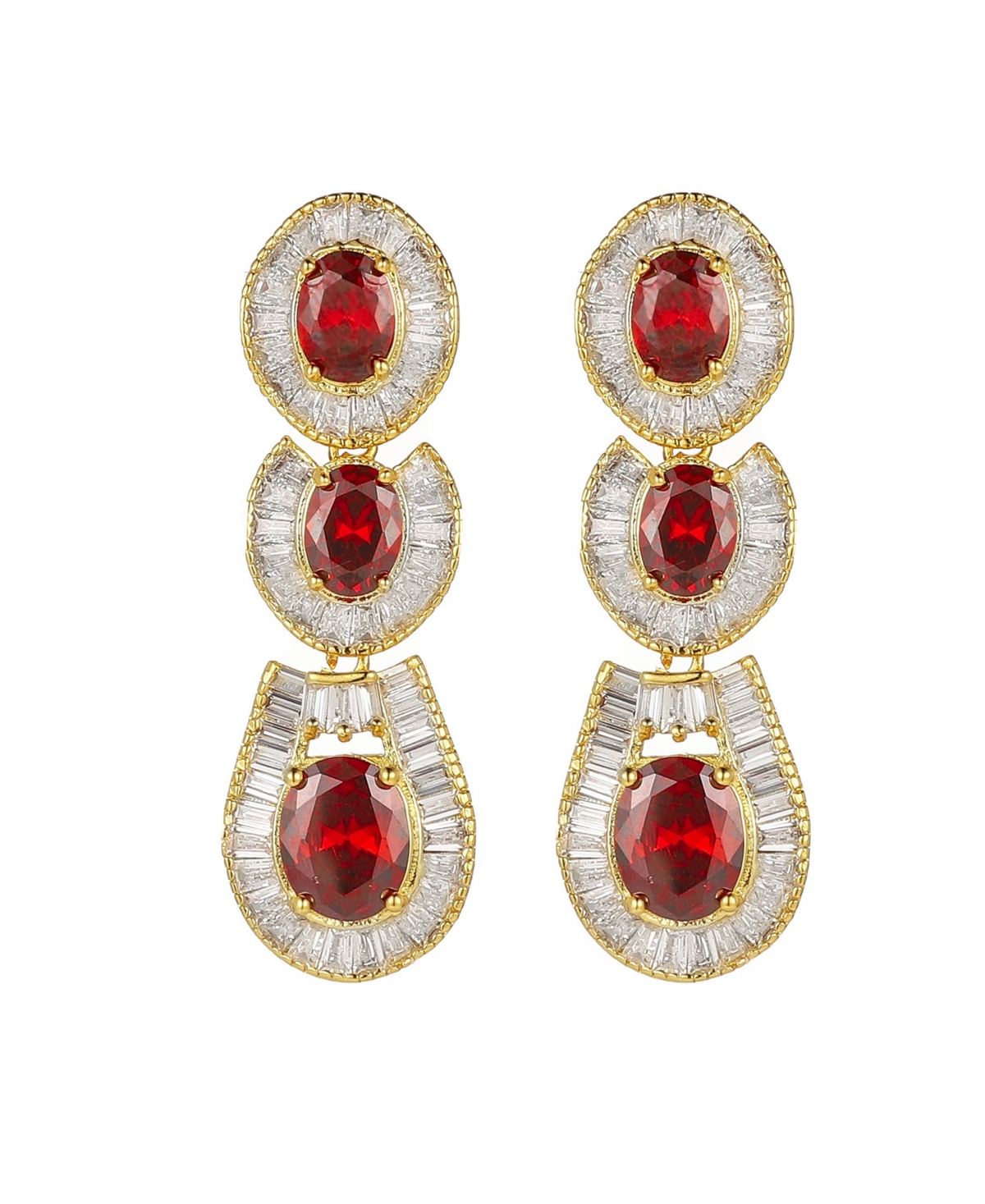 Gold-Tone Ruby Accent Tribal Drop Earrings - Gold-Tone