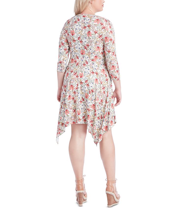 Jessica Simpson Trendy Plus Size Kaelin Printed Handkerchief-Hem Dress ...
