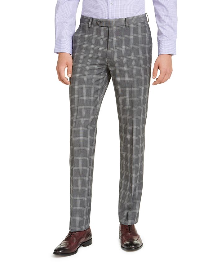 Alfani Men's Slim-Fit Stretch Gray Plaid Suit Pants, Created for Macy's ...