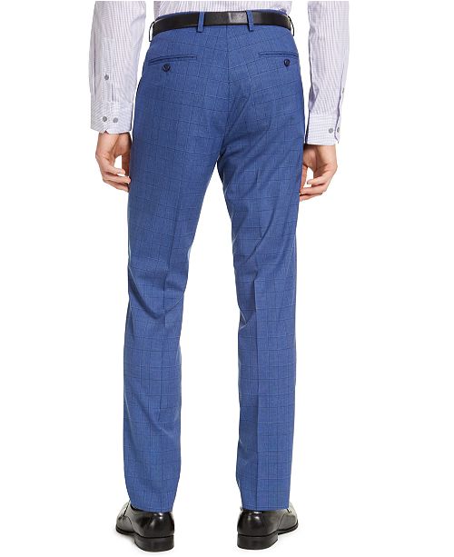 Alfani Men's Slim-Fit Stretch Medium Blue Plaid Suit Pants, Created for ...