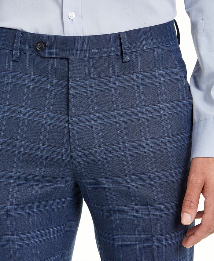 Alfani Men's SlimFit Stretch Navy Blue Plaid Suit Pants, Created for