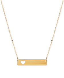 Heart Cut-Out Polished Bar 17" Pendant Necklace in 10k Gold