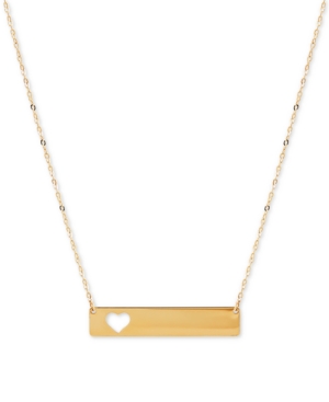 Macy's Heart Cut-out Polished Bar 17" Pendant Necklace In 10k Gold