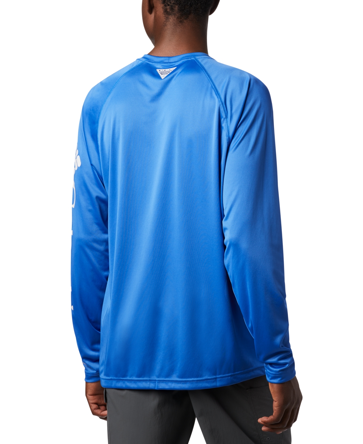 Shop Columbia Pfg Men's Terminal Tackle Upf 50 Quick Dry Shirt In Vivid Blue,cool Gray Logo