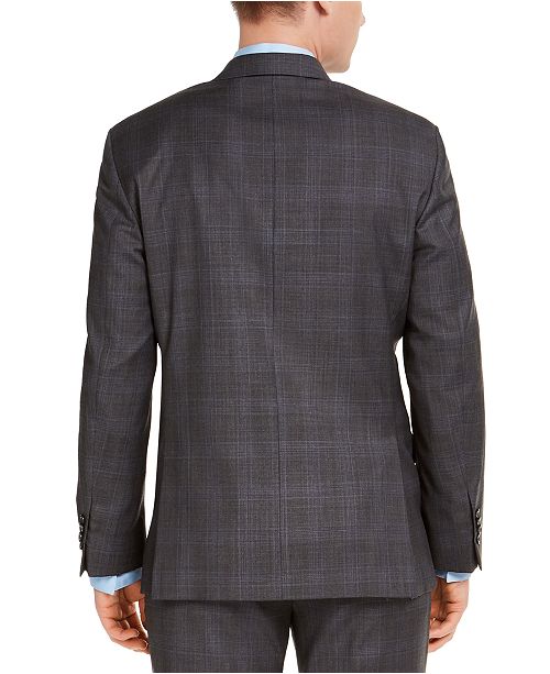 Michael Kors Men's Classic-Fit Airsoft Stretch Charcoal Plaid Suit ...