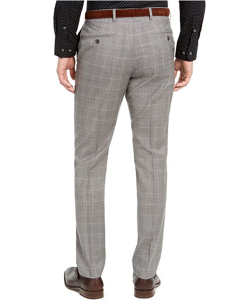 DKNY Men's Slim-Fit Stretch Light Gray Plaid Suit Pants & Reviews ...