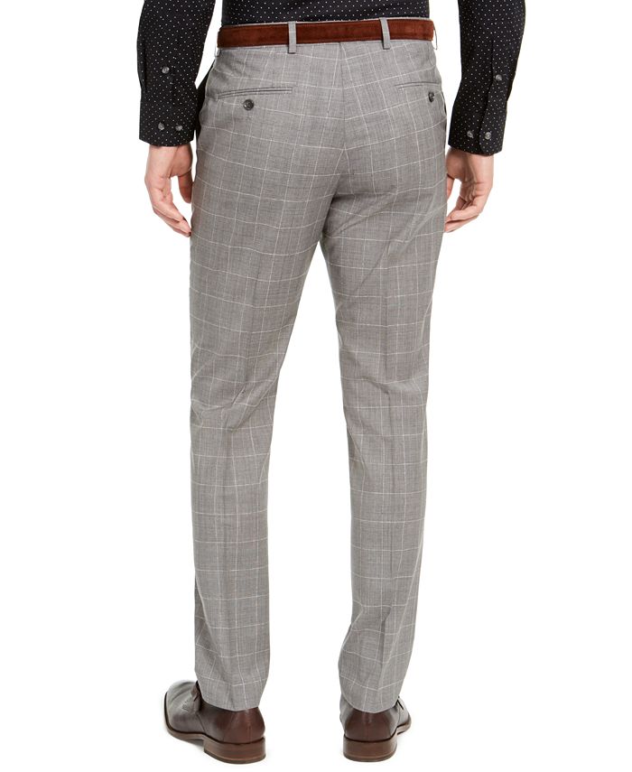 DKNY Men's Slim-Fit Stretch Light Gray Plaid Suit Pants - Macy's