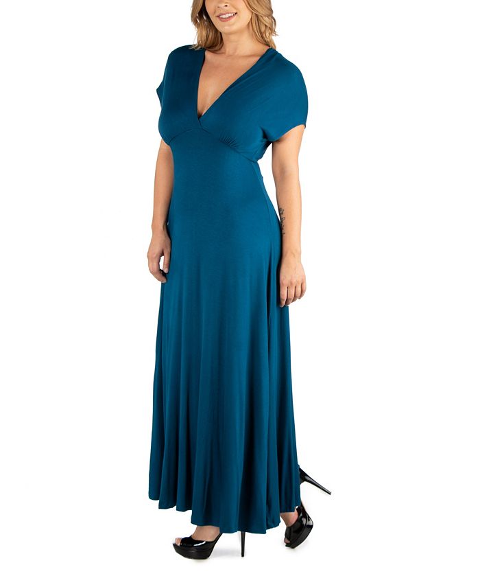 24seven Comfort Apparel Women's V-neck Cap Sleeved Empire Waist Maxi Dress  - Macy's