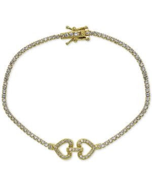 Giani Bernini Cubic Zirconia Double Heart Tennis Bracelet In Sterling Silver, Created For Macy's In Gold