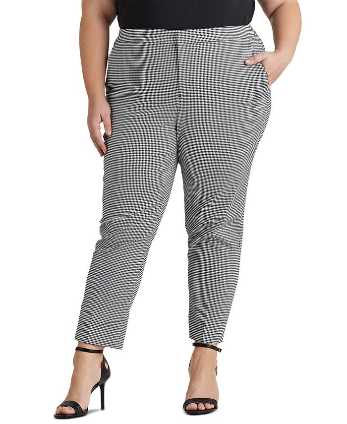 Lauren Ralph Lauren Plus-Size Houndstooth Cotton-Blend Pants - Macy's