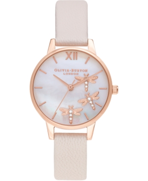 image of Olivia Burton Women-s Dancing Dragonfly Pearl Pink Leather Strap Watch 30mm