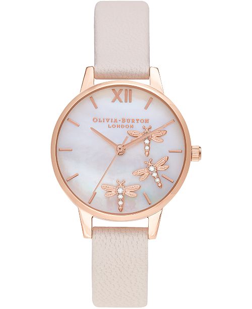 Olivia Burton Women S Dancing Dragonfly Pearl Pink Leather Strap Watch 30mm Reviews Watches Jewelry Watches Macy S