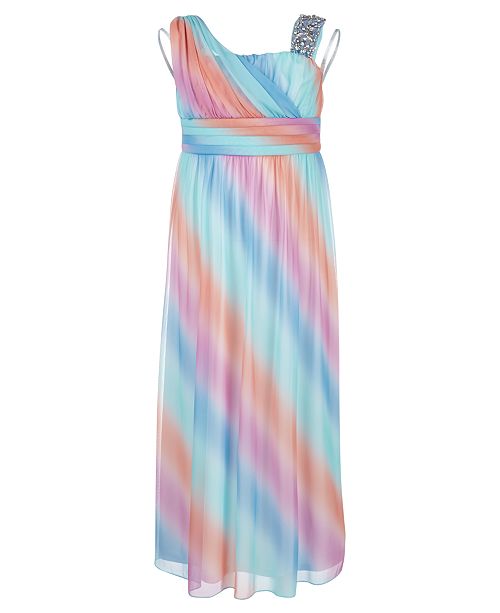 Sequin Hearts Big Girls One Shoulder Rainbow Maxi Dress