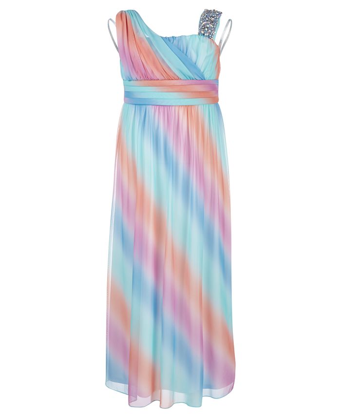 Sequin Hearts Big Girls One-Shoulder Rainbow Maxi Dress & Reviews ...