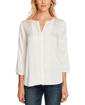 VINCE CAMUTO RUMPLE HAMMER SATIN LACE-TRIMMED BLOUSE