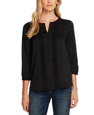 VINCE CAMUTO RUMPLE HAMMER SATIN LACE-TRIMMED BLOUSE