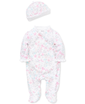 Little Me Baby Girls 2-Pc Cotton Watercolor Floral-Print Hat & Footed Coverall Set