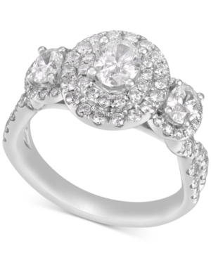 image of Diamond Oval Halo Three-Stone Engagement Ring (1-3/4 ct. t.w.) in 14k White Gold