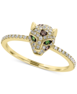 image of Effy Diamond (1/3 ct. t.w.) & Tsavorite Accent Panther Statement Ring in 14k Gold