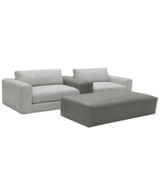 Furniture CLOSEOUT! Roral Fabric Sofa with Leather Arm Table