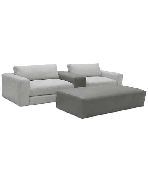 Furniture Roral 4 Pc Fabric Sofa With Leather Arm Table And Bench