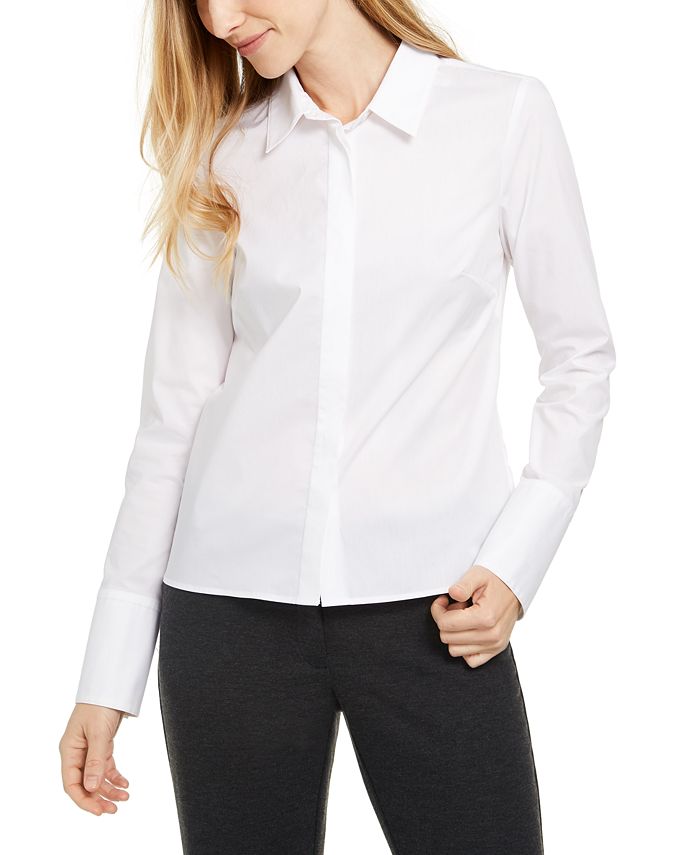 Calvin Klein X Fit Slim Fit Long Sleeve Button Up Blouse Macy s