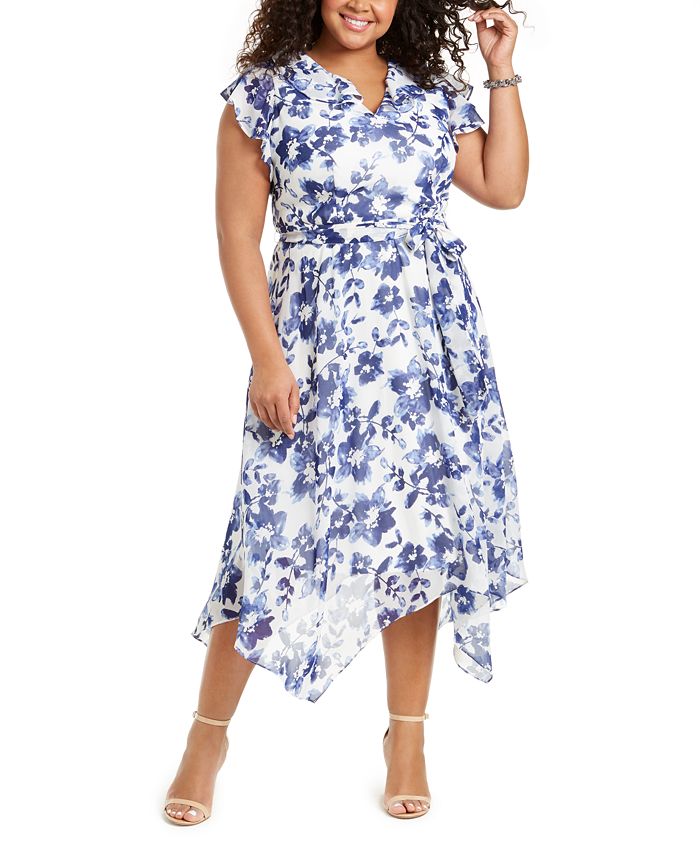 Jessica Howard Plus Size Ruffled Chiffon Midi Dress & Reviews - Dresses ...