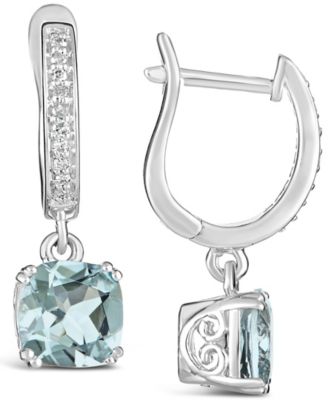 Macy's - Aquamarine (2-1/2 ct. t.w.) and Diamond (1/10 ct. t.w.) Drop Earrings in Sterling Silver