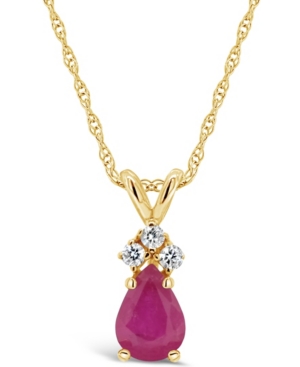 Macy's Ruby (1/2 Ct. T.w.) And Diamond Accent Pendant Necklace In 14k Yellow Gold (also In Sapphire & Emera In Ruby
