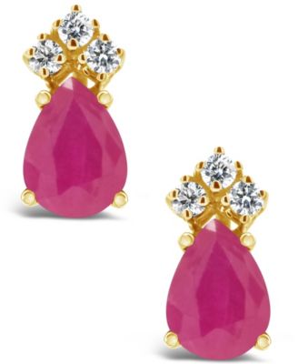 Ruby (1 ct. t.w.) and Diamond (1/8 ct. t.w.) Stud Earrings in 14k Yellow Gold