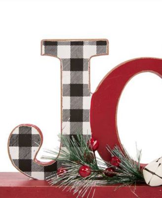 Glitzhome Christmas Plaid Joy Noel Table Decor Set of 2