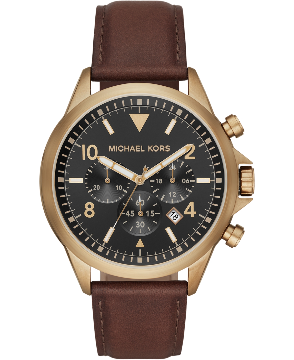 Michael Kors Men's Chronograph Gage Chocolate Leather Strap Watch 45mm &  Reviews - All Watches - Jewelry & Watches - Macy's