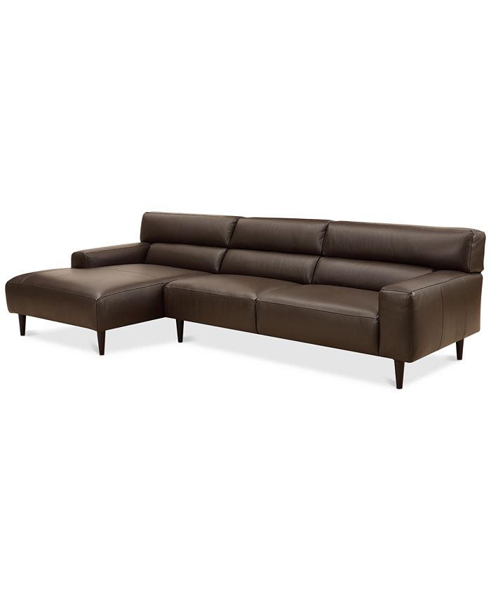 Nevanna 2 Pc Leather Sofa With Chaise, Brown Leather Sofa With Chaise