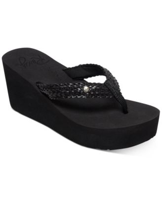 black wedge flip flops