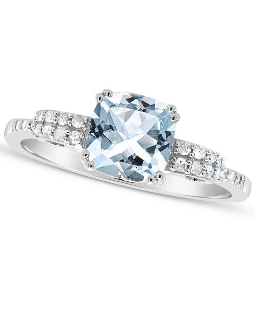 Macy S Aquamarine 1 1 4 Ct T W And Diamond 1 10 Ct T W Ring In Sterling Silver Reviews Rings Jewelry Watches Macy S