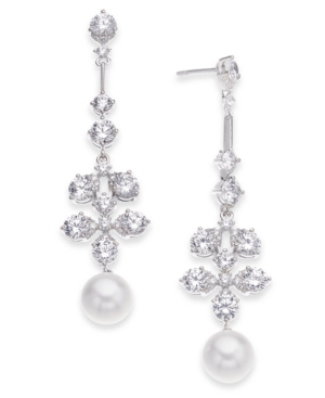 image of Eliot Danori 18k Gold-Plated Imitation Pearl & Cubic Zirconia Drop Earrings, Created for Macy-s
