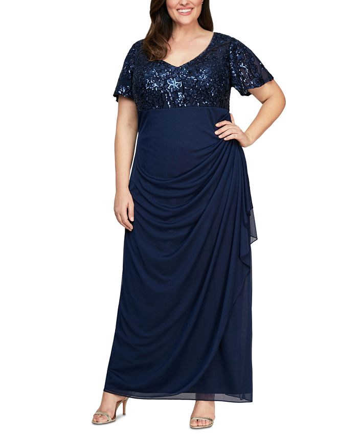 Alex Evenings Plus Size Embroidered-Sequin Empire-Waist Gown - Macy's