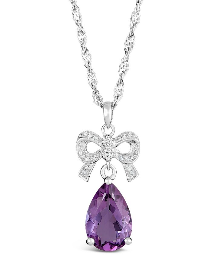 Macy's - Gemstone and Diamond (1/10 ct. t.w.) Pendant Necklace in Sterling Silver