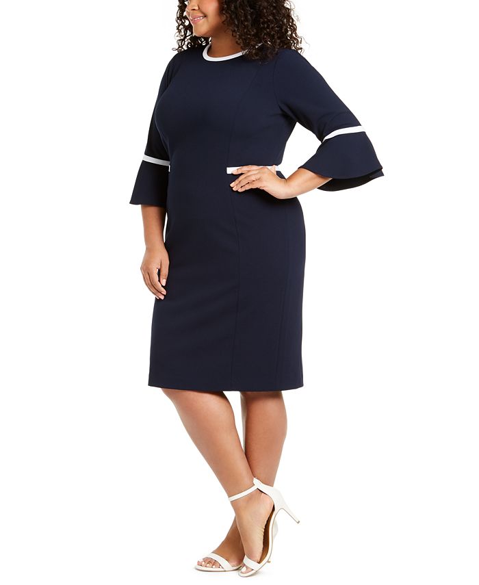 Calvin Klein Plus Size Piped Bell-Sleeve Sheath Dress - Macy's