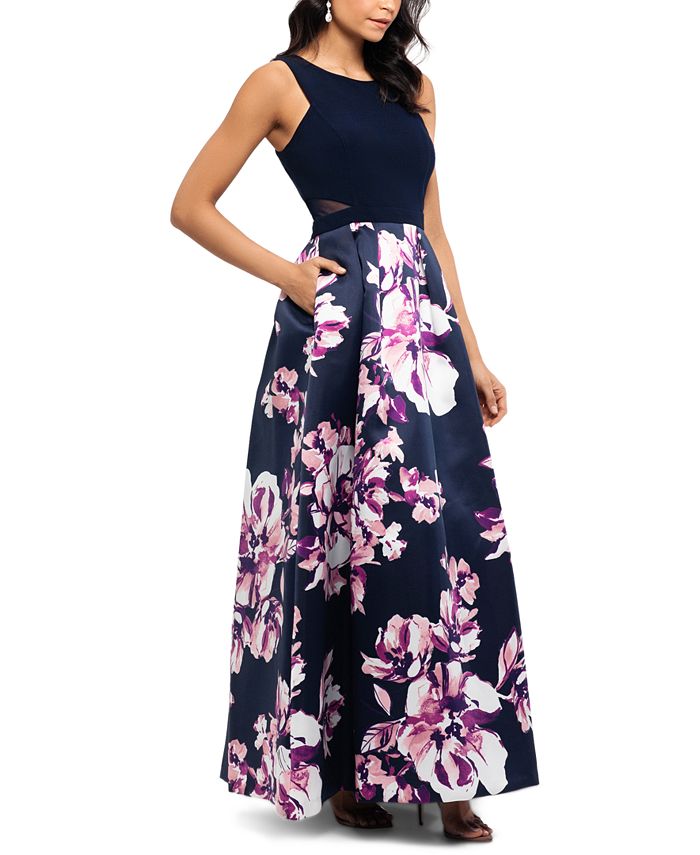 XSCAPE Floral-Skirt Gown - Macy's