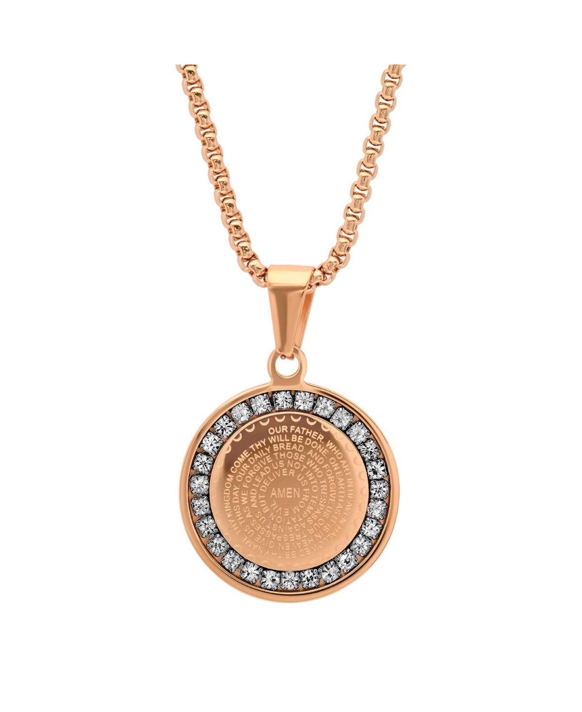 18K Micron Rose Gold Plated Father Prayer Double Sided Stainless Steel Pendant Necklace - Rose Gold-Plated