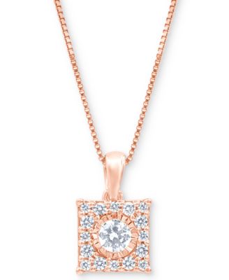 Diamond Square Halo 18" Pendant Necklace (1/3 ct. t.w.) in 14k Rose Gold