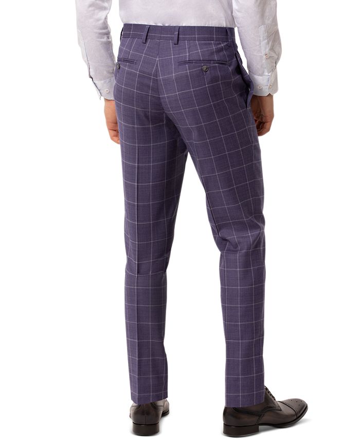 Tallia Men's Slim-Fit Stretch Purple Windowpane Suit Separate Pants ...